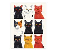 Artery8 Unframed Wall Art Nine Cats Fun Quirky Animals Cat Lover - 12X16 Inch