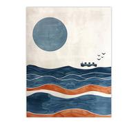 Artery8 Ocean Liner Ship Seagulls Full Moon Over Waves Wall Art Print in Blue | Size: W12" x H16" Artery8 Blue W12" x H16"