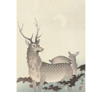 Artery8 Unframed Wall Art Ohara Koson Two Deer Japanese Painting - 12X16 Inch