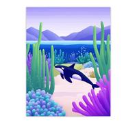 Artery8 Orca Whale Coastal Coral Reef Underwater Scene Wall Art Print in Purple | Size: W12" x H16" Artery8 Purple W12" x H16"
