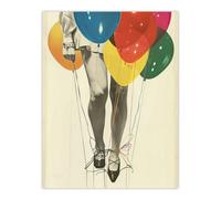 Artery8 Unframed Wall Art Party Over Woman Colourful Balloons Collage - 12X16 Inch