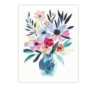 Artery8 Unframed Wall Art Pastel Colour Boho Spring Flower Bouquet In Vase - 12X16 Inch