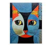 Artery8 Unframed Wall Art Pawsitive Vibes Only Blue Orange Abstract Cat Picture - 12X16 Inch
