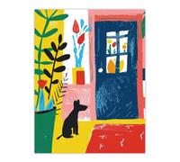 Artery8 Wall Art Print Pet Waiting for Owner Dog Lover Colourful Poster | Size: W12" x H16" Artery8 Multicolor W12" x H16"
