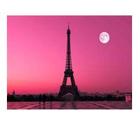 Artery8 Unframed Wall Art Photo Cityscape Paris France Dawn Pink Moon Eiffel Tower - 12X16 Inch
