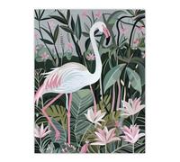 Artery8 Unframed Wall Art Pink Flamingo Lilies Leaves Artwork Tropical - 12X16 Inch
