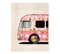 Artery8 Unframed Wall Art Pink Glamour Party Bus Gold Polka Dot Modern - 12X16 Inch