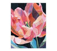 Artery8 Unframed Wall Art Pink Trumpet Lily Flower Colourful Folk Patterns - 12X16 Inch