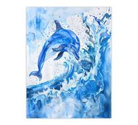 Artery8 Playful Dolphin in Ocean Waves Splash Watercolour Wall Art Print in Blue | Size: W12" x H16" Artery8 Blue W12" x H16"