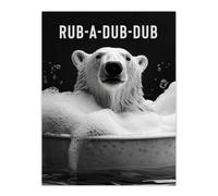 Artery8 Unframed Wall Art Polar Bear In Bathtub Bath Time Rub A Dub Fun - 12X16 Inch