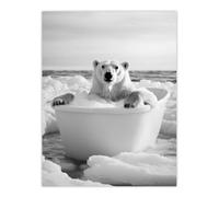 Artery8 Polar Bear In Bathtub Black White Arctic Seascape Bathroom Toilet Unframed Wall Art Print Poster Home Decor Premium