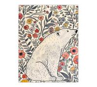 Artery8 Unframed Wall Art Polar Bear Wildflower Pattern Soft Watercolour - 12X16 Inch