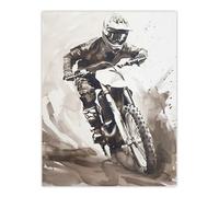 Artery8 Unframed Wall Art Pro Motocross Race Racing Black White Watercolour - 12X16 Inch