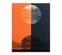 Artery8 Unframed Wall Art Pumpkin And Midnight Blue Bold Abstract Impact Artwork Full Moon - 12X16 Inch