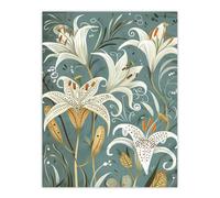 Artery8 Unframed Wall Art Quirky White Lily Pattern Spring Flower Artwork - 12X16 Inch