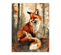 Artery8 Unframed Wall Art Red Fox Autumn Forest Landscape Portrait Design - 12X16 Inch
