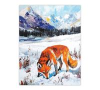 Artery8 Unframed Wall Art Red Fox In Snowy Mountain Winter Landscape - 12X16 Inch