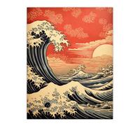 Artery8 Unframed Wall Art Red Sunset Great Wave Dramatic Stormy Seascape Picture - 12X16 Inch