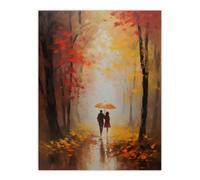 Artery8 Wall Art Print Romantic Stroll Oil Painting Orange Red Autumn Forest Landscape Bedroom Art Poster | Size: W12" x H16" Artery8 Orange W12" x H16"