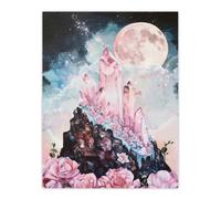Artery8 Unframed Wall Art Rose Quartz Crystal Full Moon Fantasy Landscape - 12X16 Inch