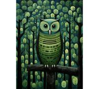 Artery8 Unframed Wall Art Sage Green Owl Perched In Geometric Forest Night Dusk - 12X16 Inch