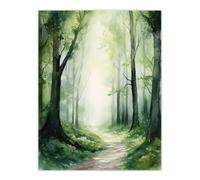 Artery8 Unframed Wall Art Sage Green Springtime By Kath Raymond Forest Trees Soft And Dreamy Watercolour Painting - 12X16 Inch