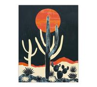Artery8 Unframed Wall Art Saguaro Cactus Orange Grey Sun Desert Landscape - 12X16 Inch