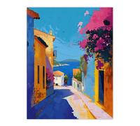 Artery8 Santorini Seaside Coastal Town Painting Colourful Wall Art Print | Size: W12" x H16" Artery8 Multicolor W12" x H16"