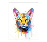 Artery8 Wall Art Print Savannah Cat Lover Gift Pet Portrait Orange Blue Pink Artwork Painting Poster | Size: W12" x H16" Artery8 Multicolor W12" x H16"