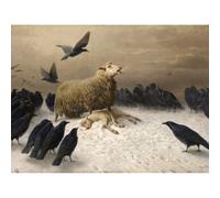Artery8 Unframed Wall Art Schenck Anguish Sheep Ewe Crows Carrion Painting - 12X16 Inch
