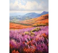 Artery8 Scottish Heather Fields Oil Painting Purple Orange Blue Scotland Countryside Landscape Unframed Wall Art Print Poster Home Decor Premium