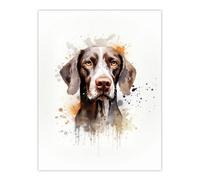 Artery8 Unframed Wall Art Shorthaired German Pointer Lovers Gift Watercolour Pet Portrait Painting - 12X16 Inch
