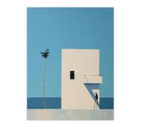 Artery8 Unframed Wall Art Single Palm Tree By Amy Denver Minimalist Soft Pastel Blue Minimalism Simple Modern - 12X16 Inch