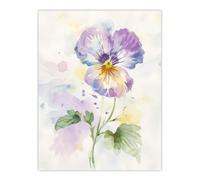 Artery8 Unframed Wall Art Single Purple Pansy Simple Floral Watercolour - 12X16 Inch