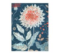 Artery8 Unframed Wall Art Single Red Dahlia Flower Blue Botanical Artwork - 12X16 Inch