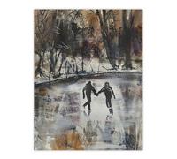 Artery8 Unframed Wall Art Skaters On Frozen Lake Artwork Winter Dark Ice - 12X16 Inch