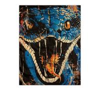 Artery8 Unframed Wall Art Snake Head Open Mouth Orange Blue Grunge Comic - 12X16 Inch