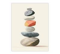 Artery8 Stacked Rock Cairn Bright Vertical Boho Design Wall Art Print in Grey | Size: W12" x H16" Artery8 Grey W12" x H16"