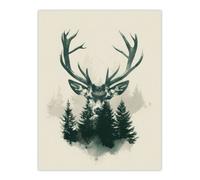 Artery8 Wall Art Print Stag Head & Pine Trees Forest Design Poster in Green | Size: W12" x H16" Artery8 Green W12" x H16"