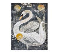 Artery8 Swan & Dandelion Flowers Line Pattern Painting Wall Art Print in White | Size: W12" x H16" Artery8 White W12" x H16"