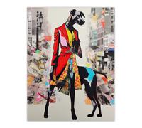 Artery8 Unframed Wall Art The Dressed Doberman Dog Collage Vibrant Colourful Bold Pop Art Modern Painting - 12X16 Inch