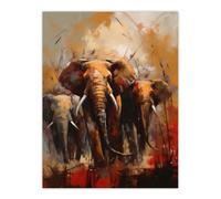 Artery8 Unframed Wall Art The Elephant Charge By Duncan Flint African Elephants Painting - 12X16 Inch