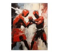 Artery8 Wall Art Print The Red Boxers Boxing Sparring Oil Painting Action Sport Artwork Poster | Size: W12" x H16" Artery8 Multicolor W12" x H16"