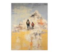 Artery8 The Summit Awaits Mountain Climbing Oil Painting Pastel Colour Yellow Blue Artwork Unframed Wall Art Print Poster Home Decor Premium Artery8 Multicolor W12" x H16"
