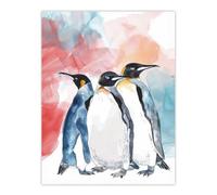 Artery8 Three Penguins Colourful Animal Watercolour Wall Art Print | Size: W12" x H16" Artery8 Multicolor W12" x H16"