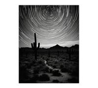 Artery8 Time Lapse Night Sky Star Trails Across The Night Sky Black White Desert Cactus Unframed Wall Art Print Poster Home Decor Premium Artery8 Multicolor W12" x H16"