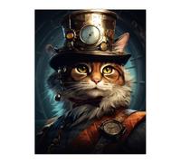 Artery8 Unframed Wall Art Top Hat Magic Cat Fun Steampunk Cat Explorer Artwork - 12X16 Inch