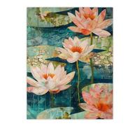 Artery8 Unframed Wall Art Tranquil Pink Water Lilies On Calm Pond Artwork - 12X16 Inch