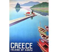 Artery8 Unframed Wall Art Travel Island Corfu Greece Boats Pier - 12X16 Inch
