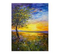 Artery8 Tree Wildflower Meadow at Sunset Oil Painting Living Room Unframed Wall Art Print Poster Home Decor Premium